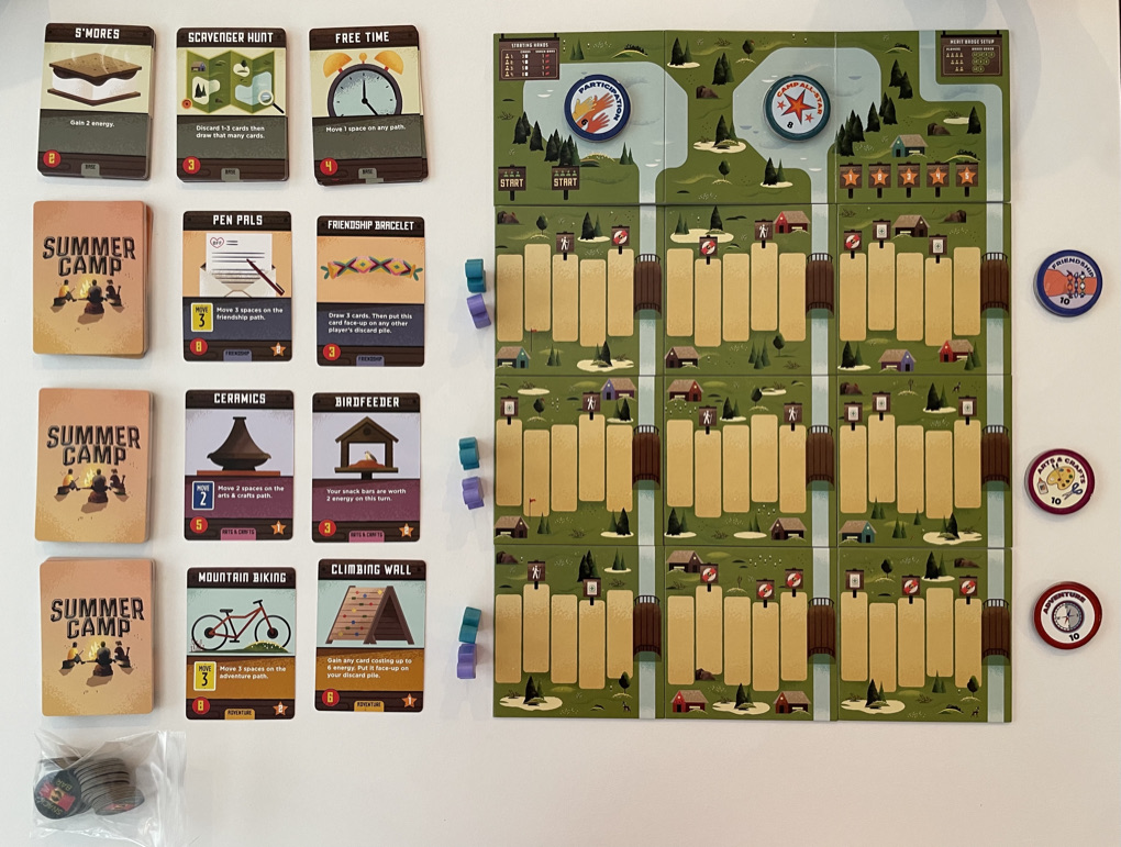 A look at the Summer Camp board game setup.